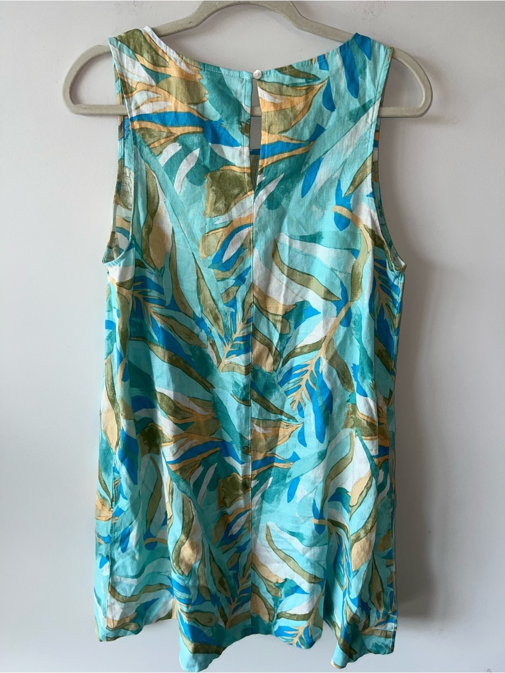 Rachel Zoe 100% Linen Aqua Leaf-Print Sleeveless Mini Dress - Picture 5 of 7